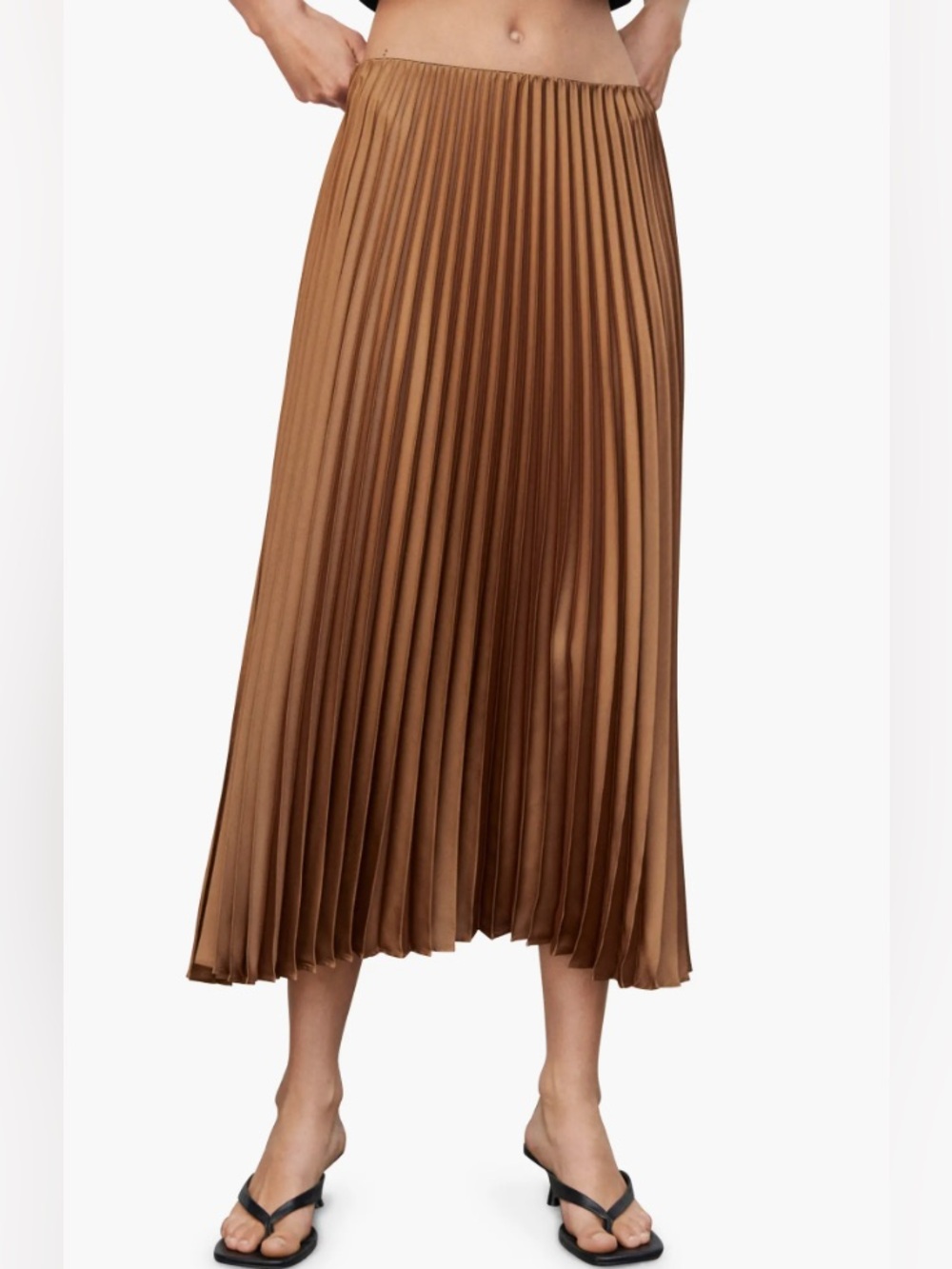 Satin Pleated Midi Skirt